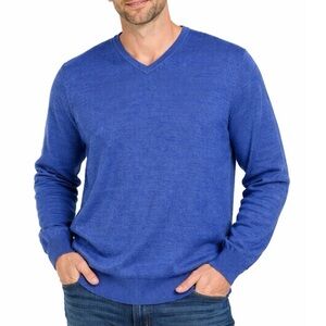 Calvin Klein sweater extra fine merino wool blue V-neck SZ XXL